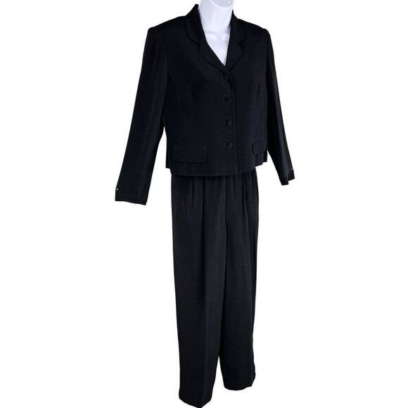 Talbots Petites Womens 2 Black Pure Silk Jacket Pants Set Career Quiet Luxury - Picture 1 of 16